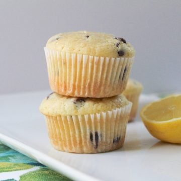 lemon chocolate chip muffins on white tray