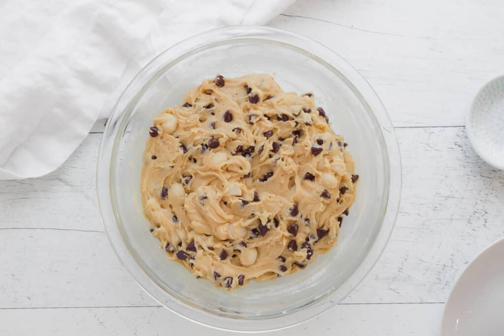 cookie dough in bowl ready to be refrigerated