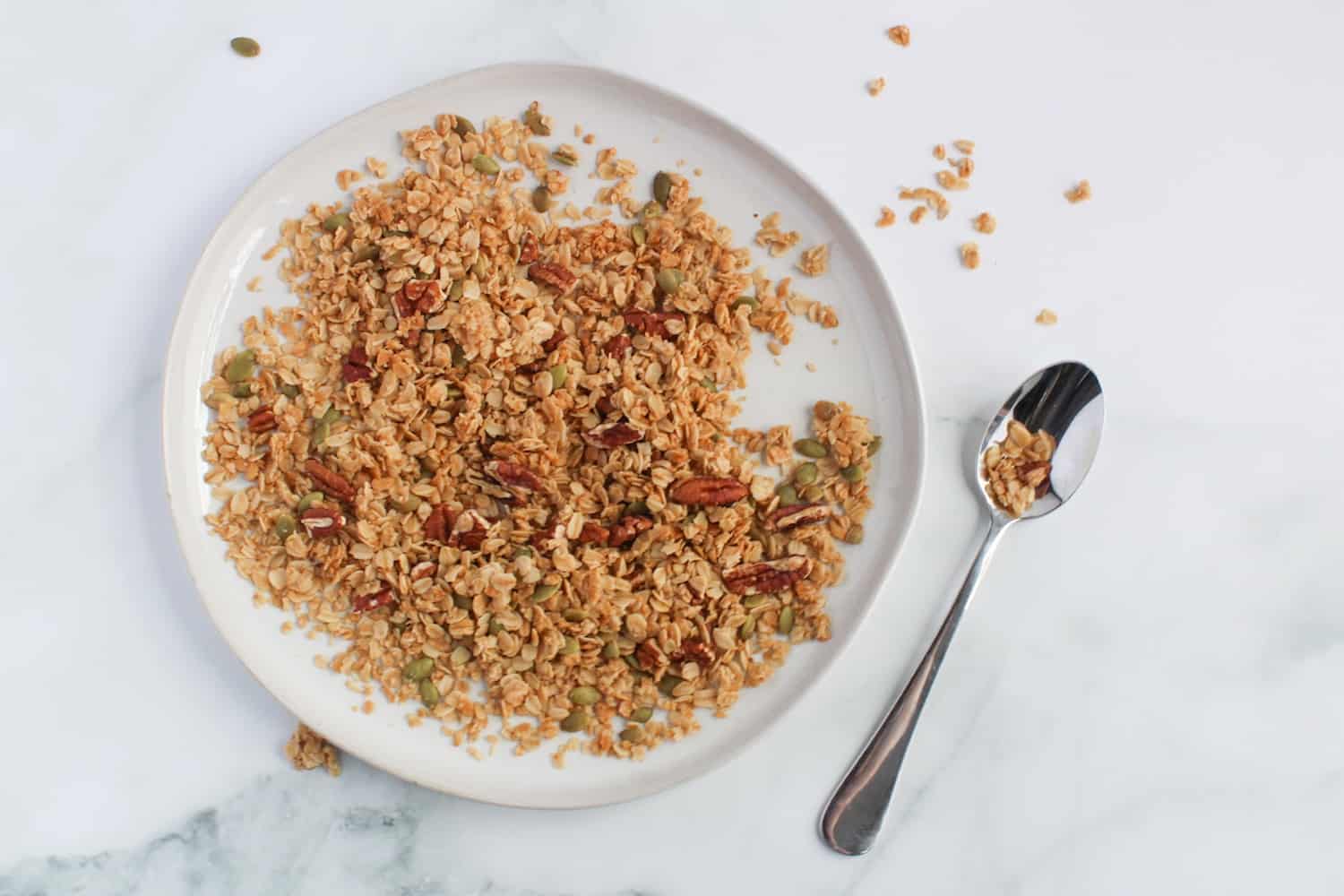 Maple and Thyme Granola on a white plate