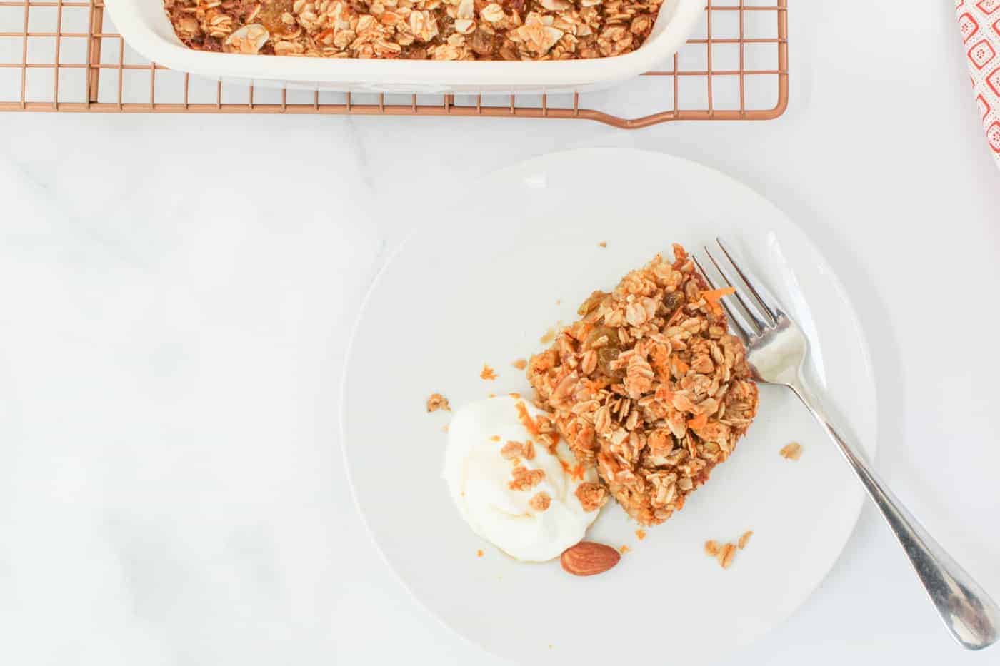 Orange Almond Baked Oatmeal on a white plate