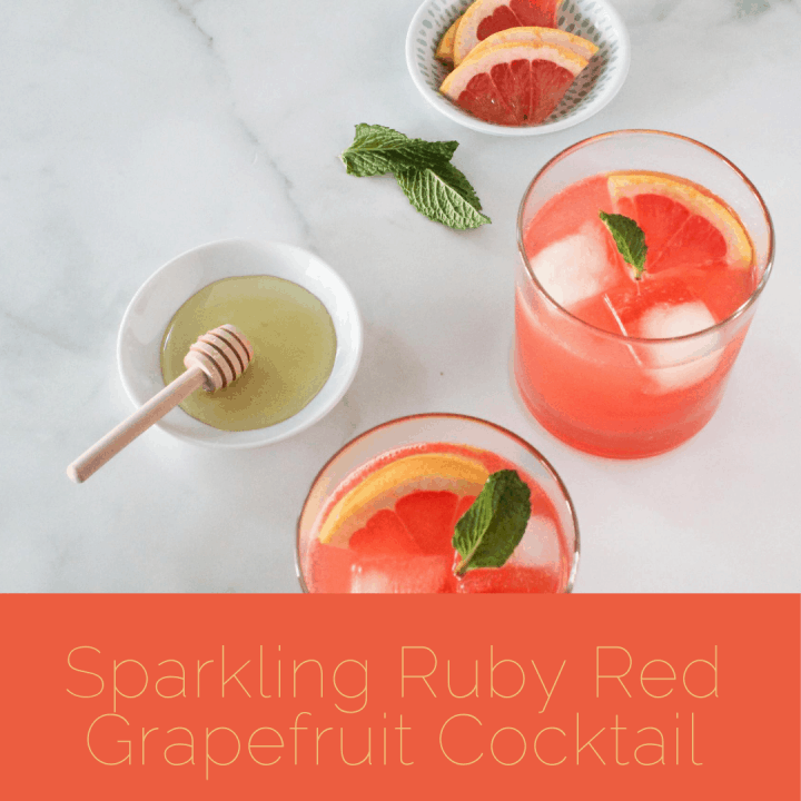 sparkling ruby red grapefruit cocktail with honey and grapefruit
