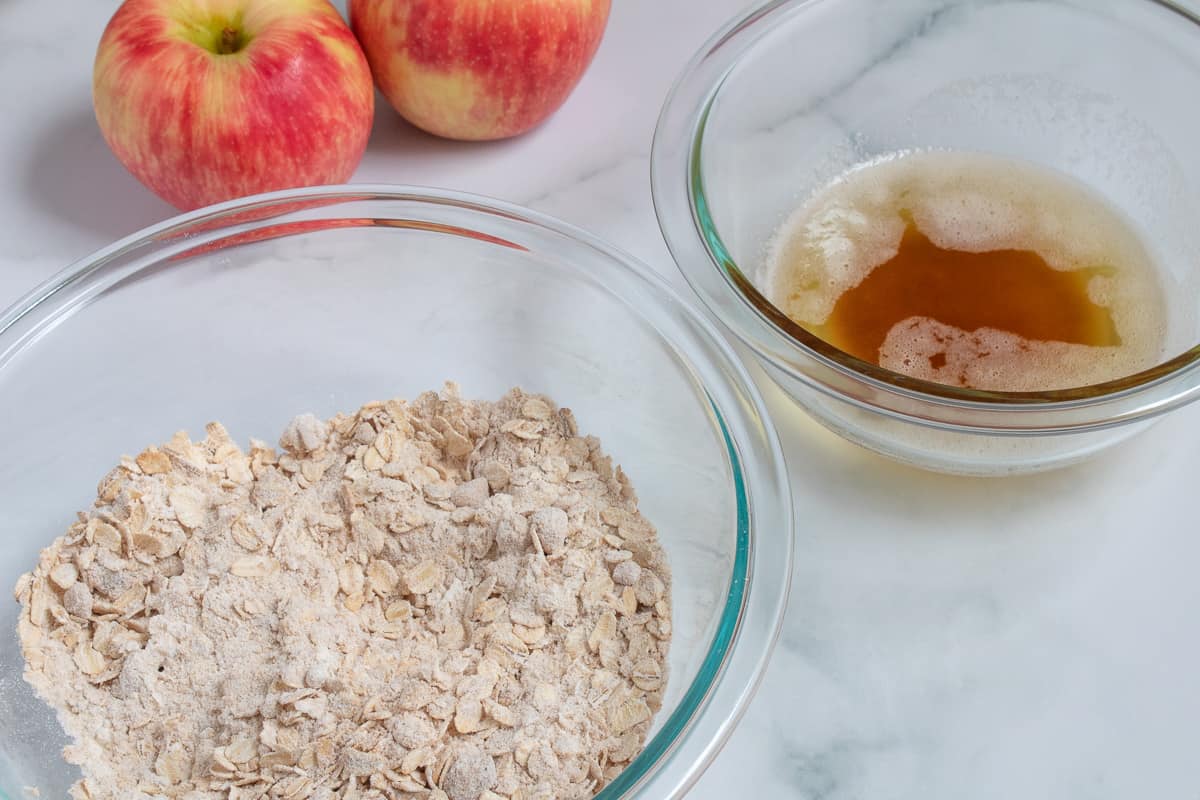 brown butter and dry ingredients for apple crisp topping