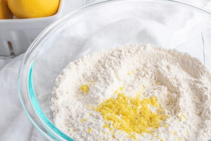 dry ingredients in mixing bowl with lemon zest