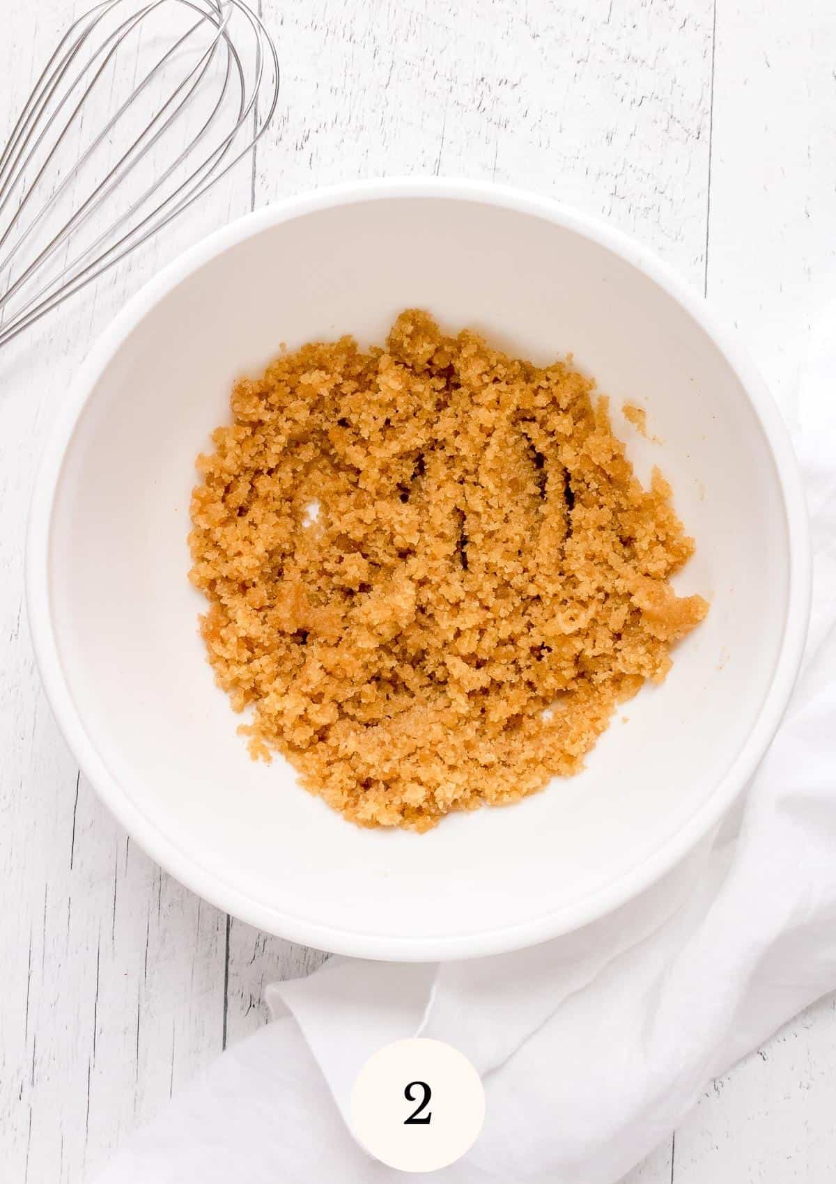 brown sugar and browned butter in white mixing bowl