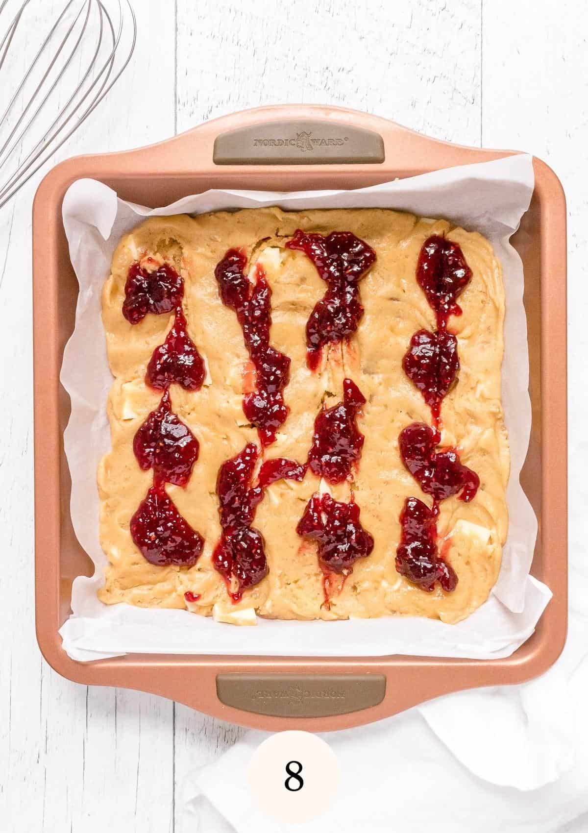 jam spread out in blondie batter