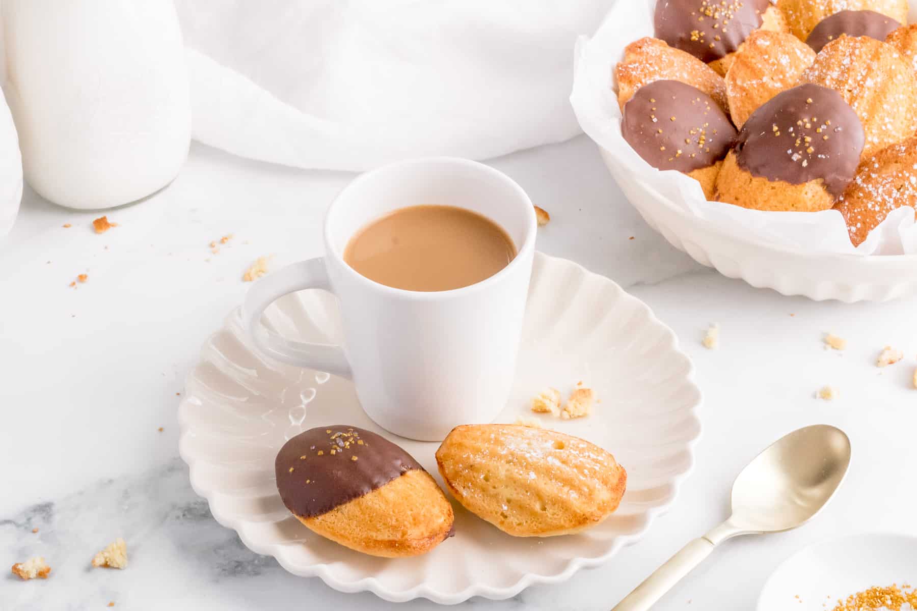 madeleines on a plate with coffee.