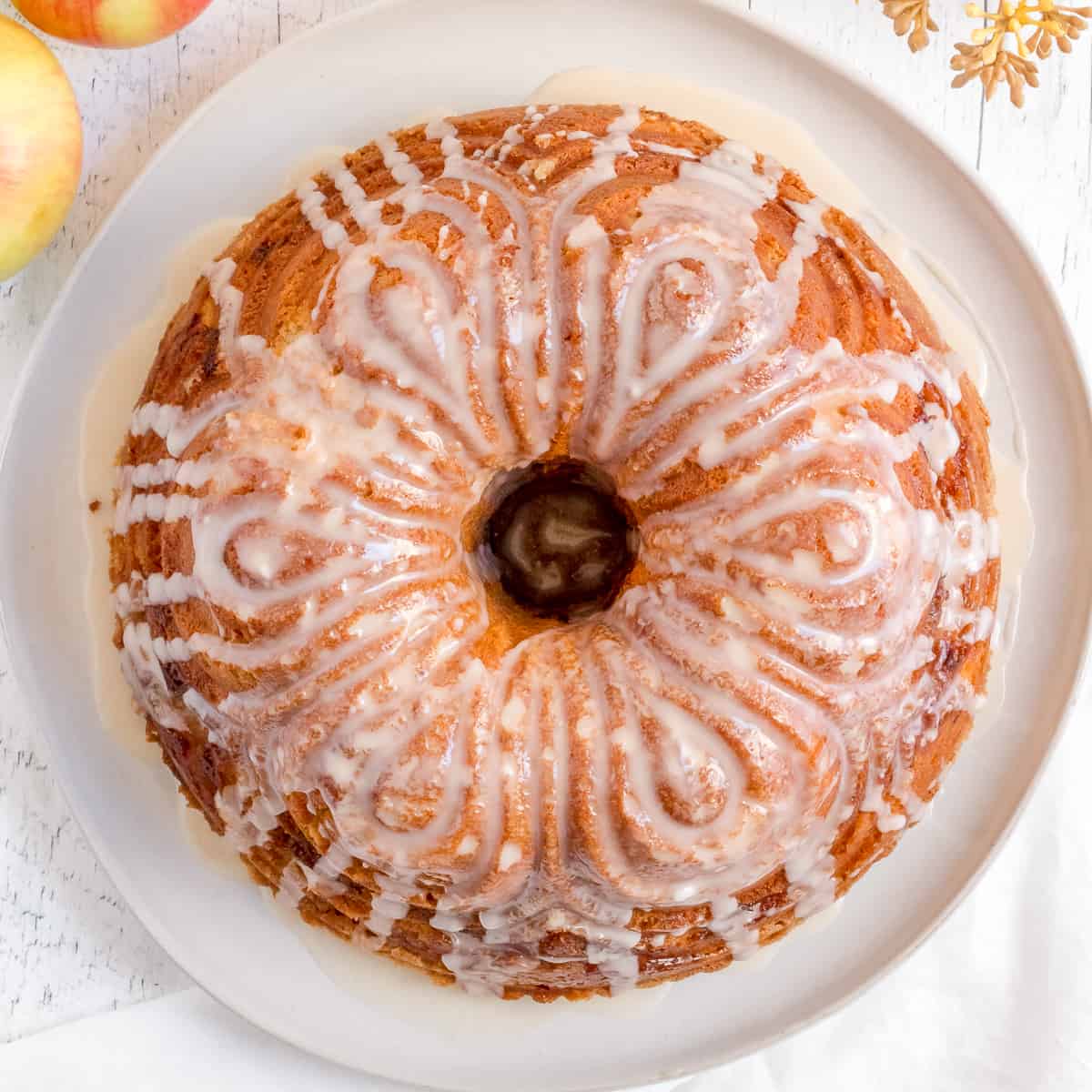 apple cinnamon coffee cake on white plate.