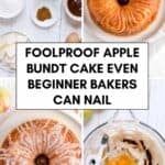 collage of four images of apple coffee cake with text overlay for Pinterest.