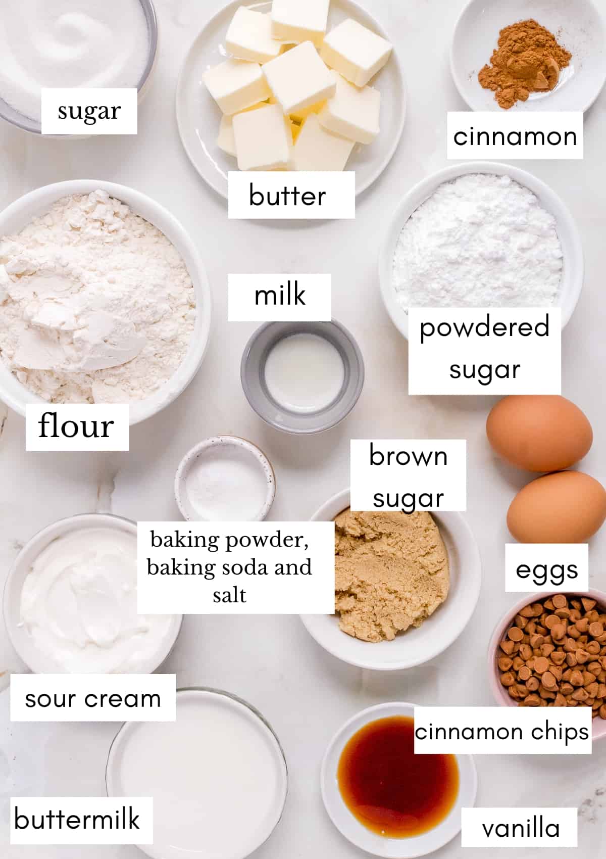 ingredients for cinnamon streusel muffins.