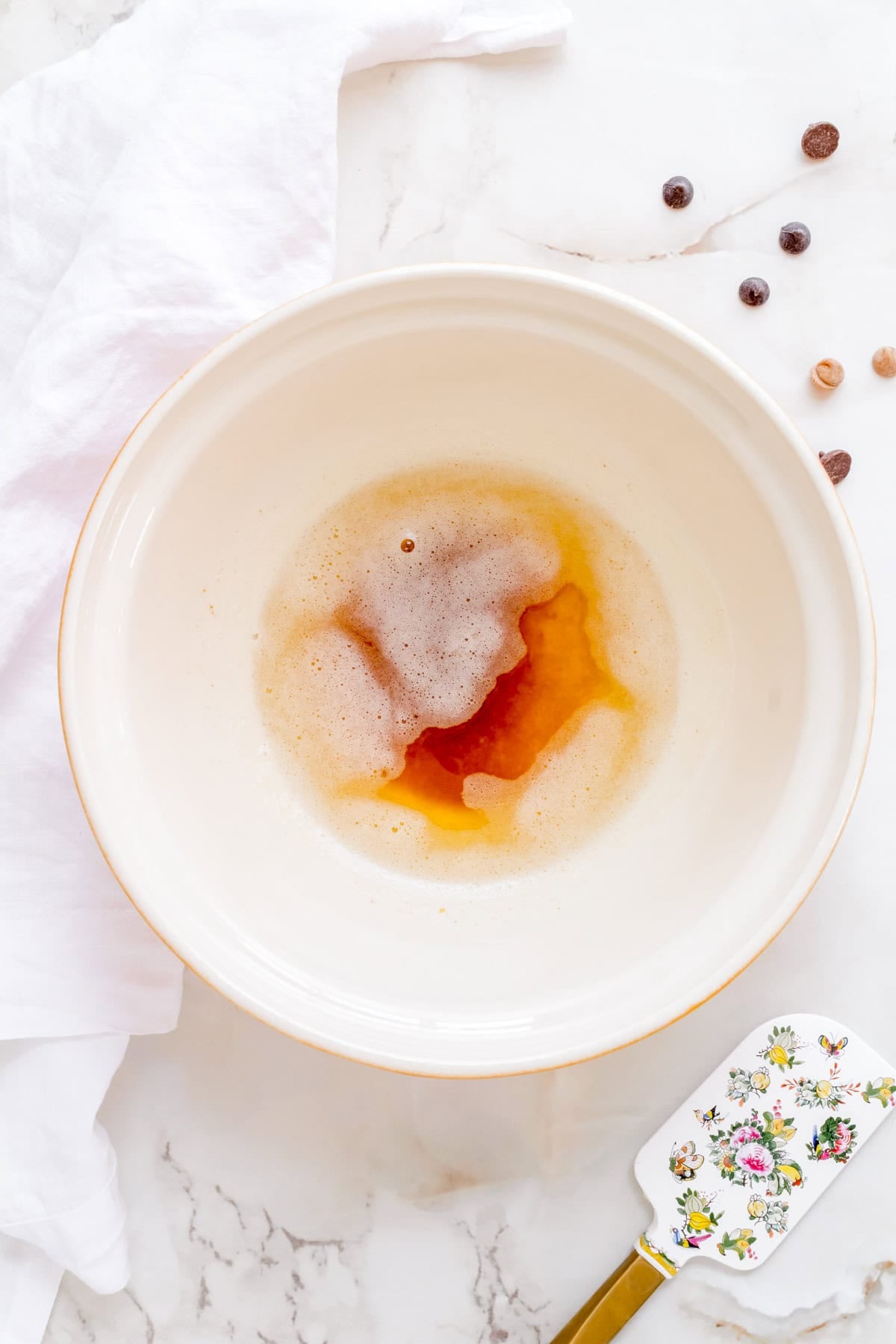brown butter in ceramic mixing bowl.