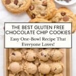 gluten free chocolate chip cookies with tray of cookie dough.